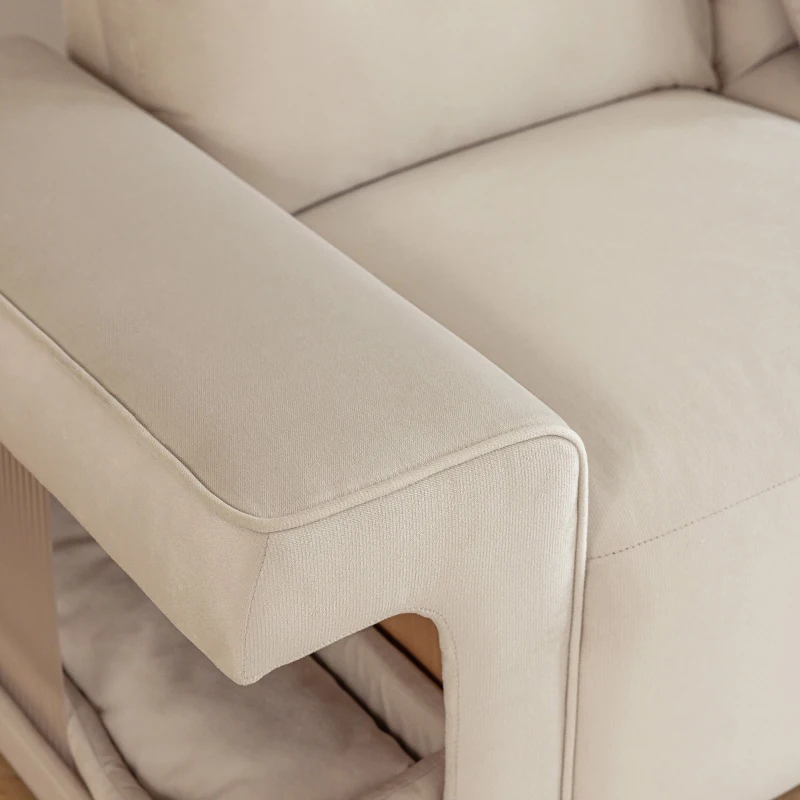 Divano Letto per Piccoli Animali Domestici a 3 Posti in Velluto Antigraffio con Nidi per Gatti Integrati e Cuscini, 228x73x79,5 cm, Beige