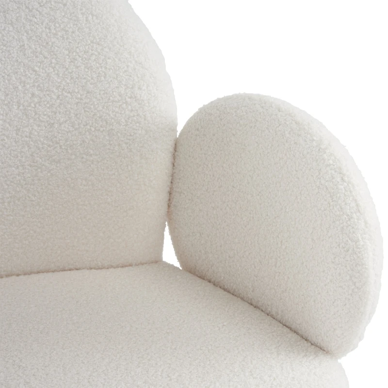 Set di 6 Sedie Imbottite per Sala da Pranzo in Tessuto Teddy con Schienale Alto e Gambe in Metallo, 66x49,5x90 cm, Bianco