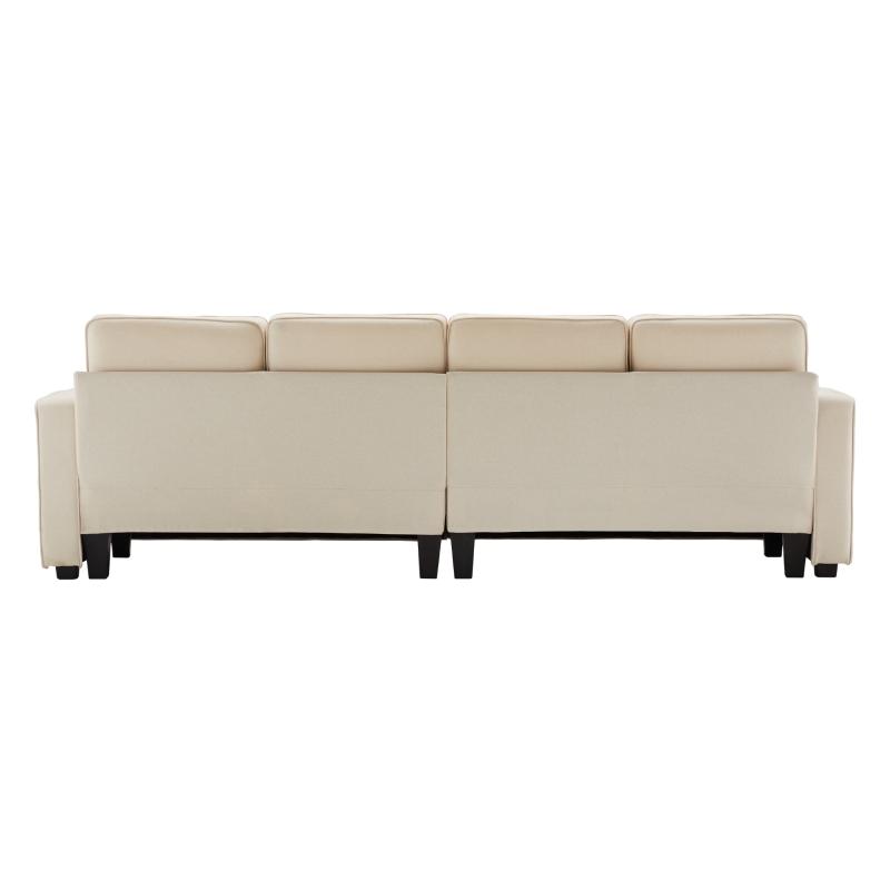 Canapé Moderne en Tissu de Lin avec Poches sur les Accoudoirs et 4 Coussins Lombaires, Adapté pour Salon et Bureau, Canapé Convertible 2 Places, Beige