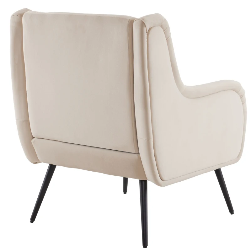 Poltrona da Salotto Moderna in Velluto con Schienale Alto, Braccioli in Metallo, Poltrona Design e Poltroncine da Salotto, Beige