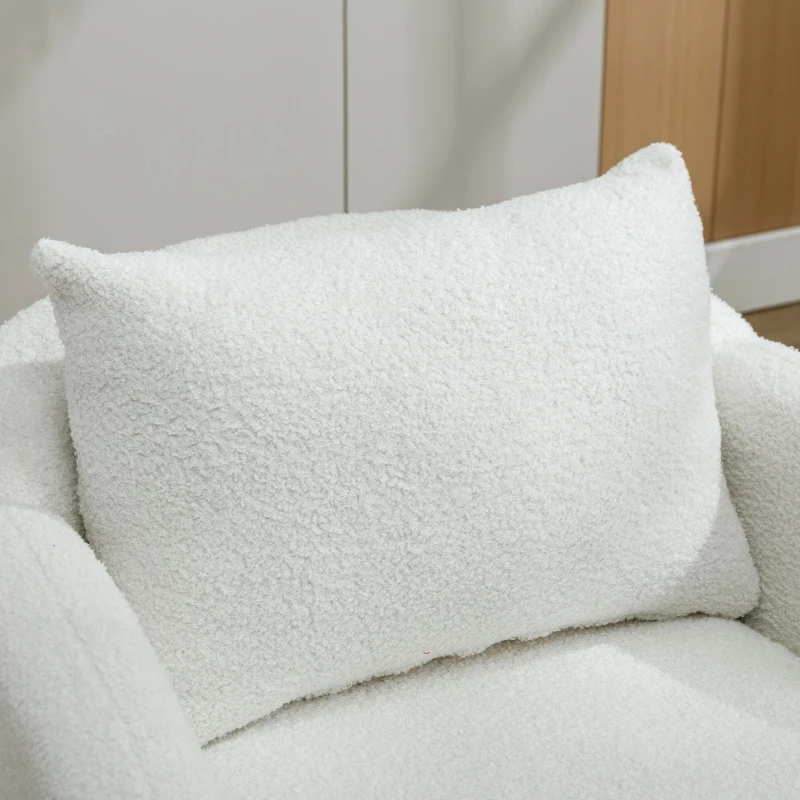 Fauteuil Lounge en Velours Teddy Moderne et Simple avec Coussin, Assise Extra Épaisse, 71x72x71 cm, Blanc