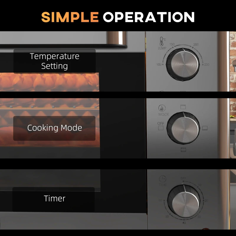 HOMCOM 30L 60-230℃ Mini Electric Oven, with Accessories - Silver Tone