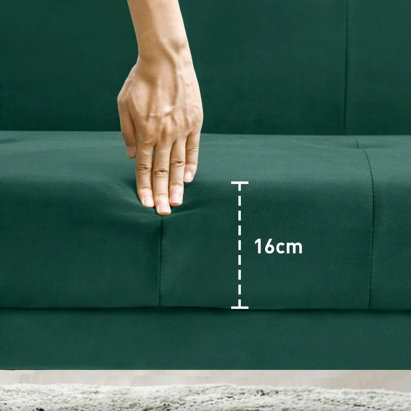 HOMCOM Canapea Extensibilă Clic Clac cu Spătar Reglabil și 2 Perne, din Material cu Efect Catifea, 215x83x87 cm, Verde