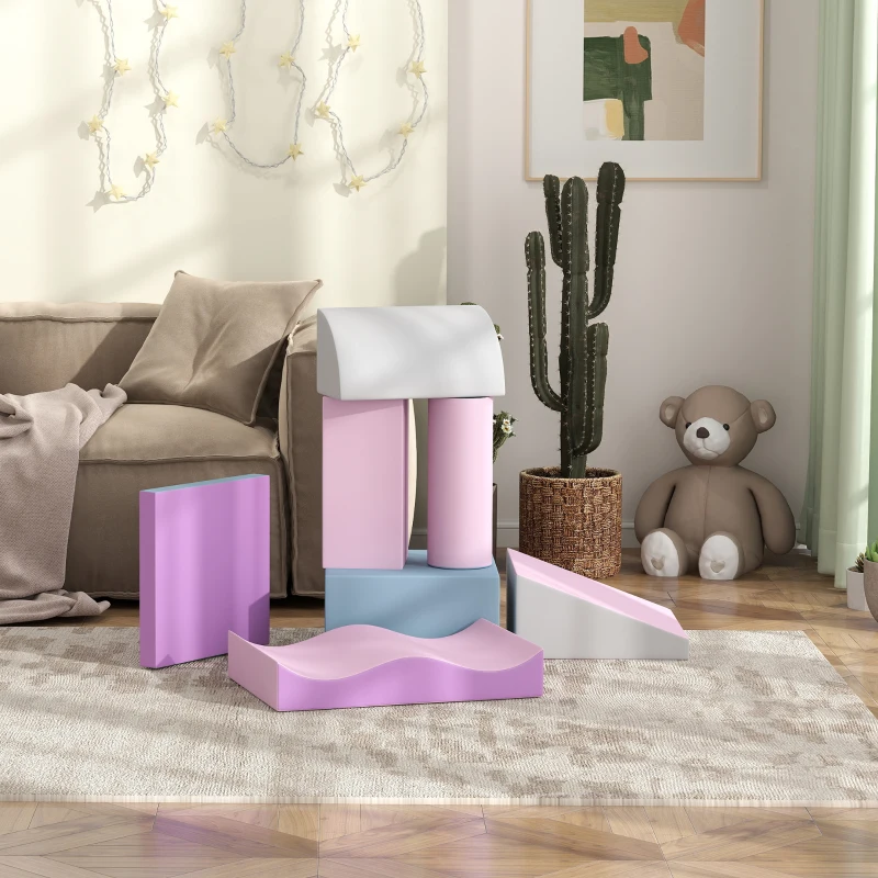 HOMCOM Schuimblokken voor kinderen, stimuleert creativiteit, kunstleer, 40x40x20 cm, Meerkleurig, 1-3 jaar(m-8)
