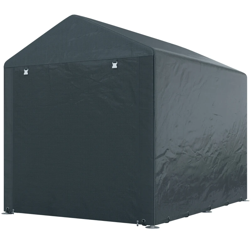 Outsunny Garaj pentru Motociclete, Bicilete sau Unelte de Exterior cu Intrare cu Fermoar, 160x218x172 cm, Gri Închis(m-10)