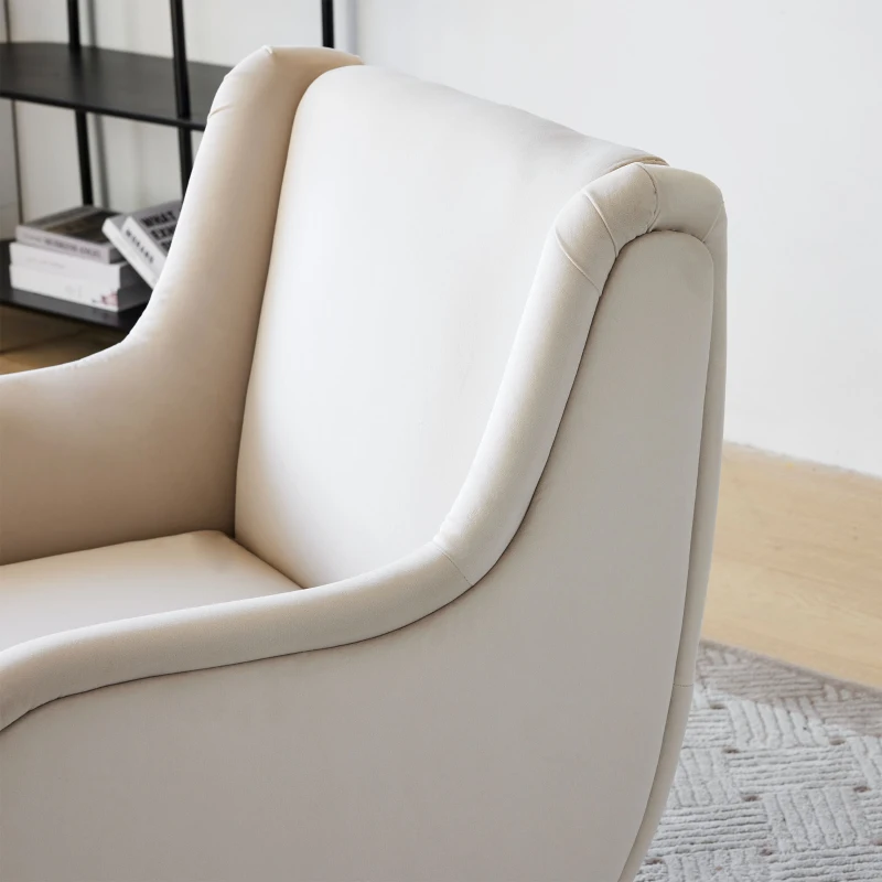 Poltrona da Salotto Moderna in Velluto con Schienale Alto, Braccioli in Metallo, Poltrona Design e Poltroncine da Salotto, Beige