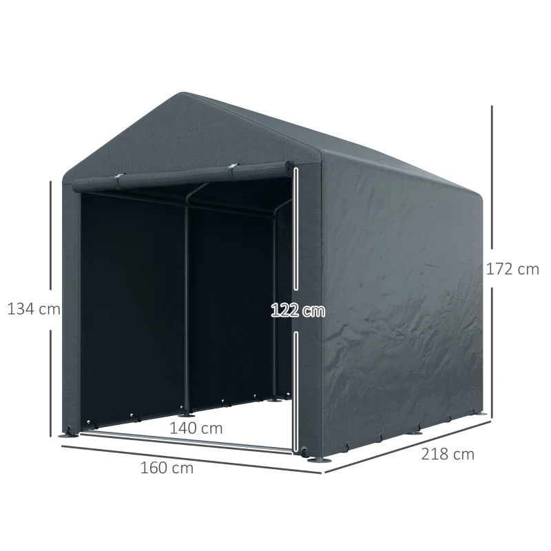 Outsunny Garaj pentru Motociclete, Bicilete sau Unelte de Exterior cu Intrare cu Fermoar, 160x218x172 cm, Gri Închis(m-3)