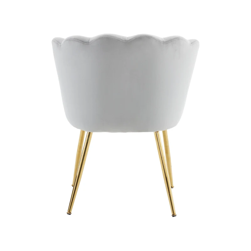 Fauteuil Design Moderne en Velours pour Salon avec Dossier en Pétale et Pieds Métalliques Dorés, Coussin Papillon, 63x58x43 cm, Gris