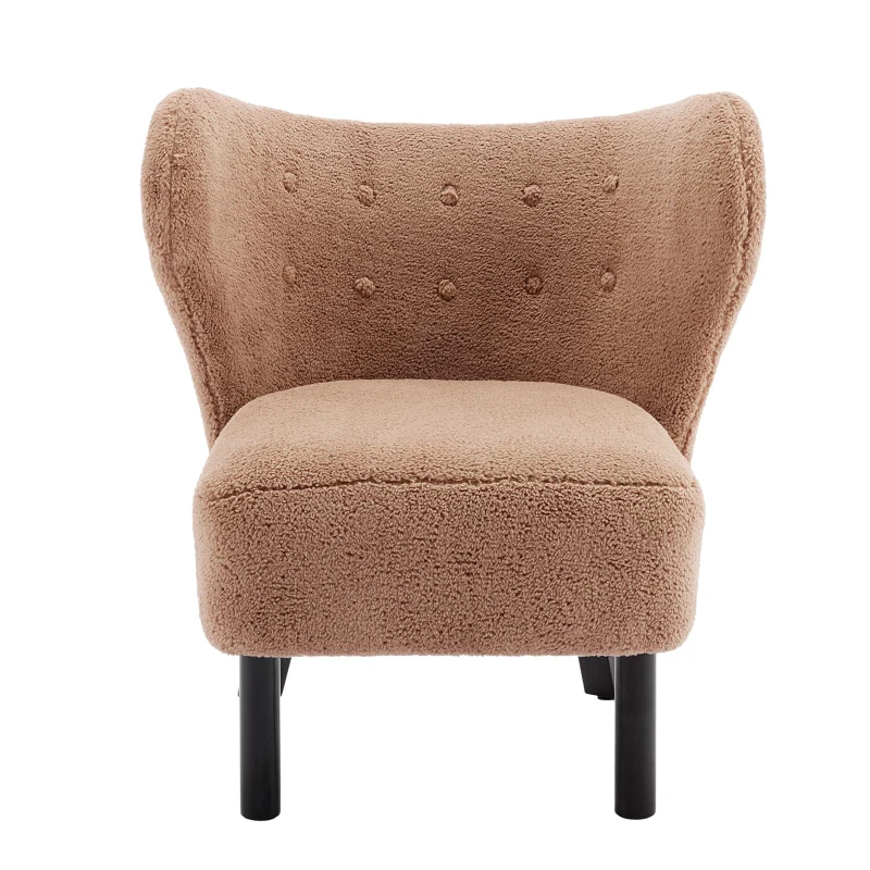 Poltrona Relax Moderna per Camera da Letto con Schienale Alto e Gambe in Legno, in Tessuto Sherpa, Design Elegante con Ampia Seduta, Marrone