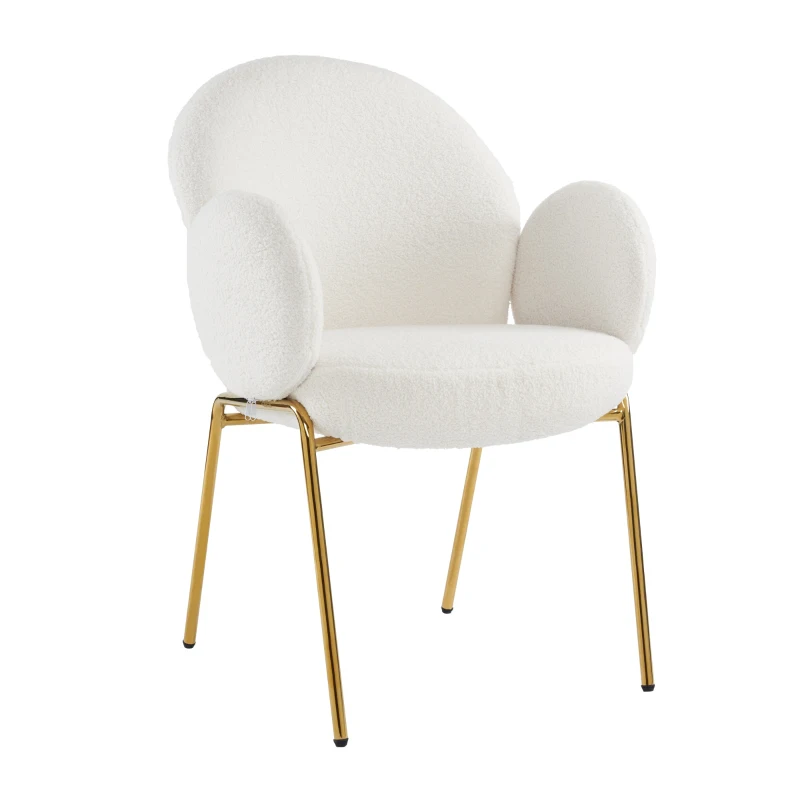 Set di 4 Sedie Imbottite per Sala da Pranzo in Tessuto Teddy con Schienale Alto e Gambe in Metallo, Ideali per Sala da Pranzo e Salotto, Bianco