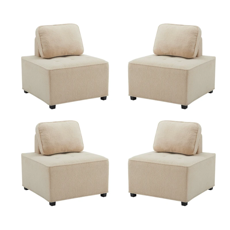 Divano Modulare per Soggiorno in Velluto Teddy, Componibile e Confortevole, Supporta fino a 150 kg, 76x73x76 cm - Poltrone Sofa Divani, Beige