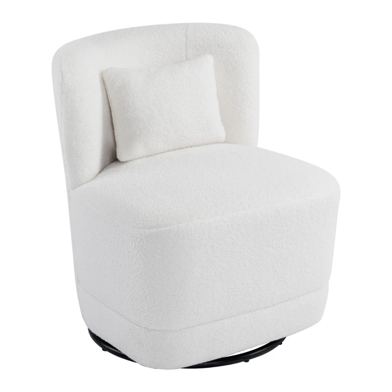 Fauteuil Relax Inclinable Pivotant 360° en Velours Teddy avec Coussin Lombaire Amovible et Base Antidérapante, 58x63x72 cm, Blanc