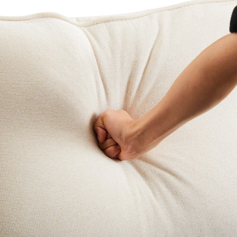 Divano Moderno in Tessuto di Lino con Tasche sui Braccioli e 4 Cuscini Lombari, Adatto per Soggiorno e Ufficio, 264x83x87 cm, Beige