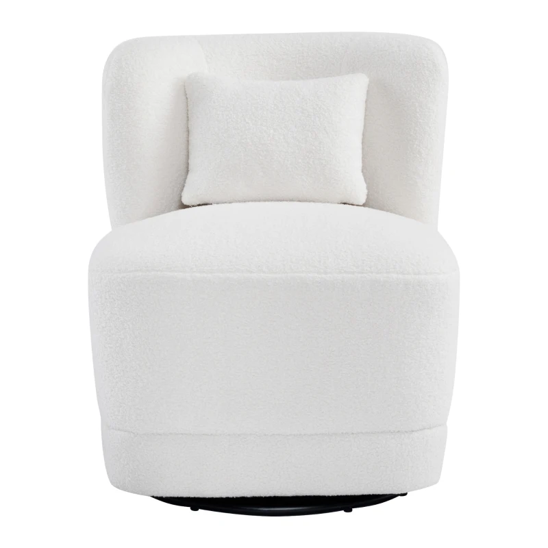 Fauteuil Relax Inclinable Pivotant 360° en Velours Teddy avec Coussin Lombaire Amovible et Base Antidérapante, 58x63x72 cm, Blanc