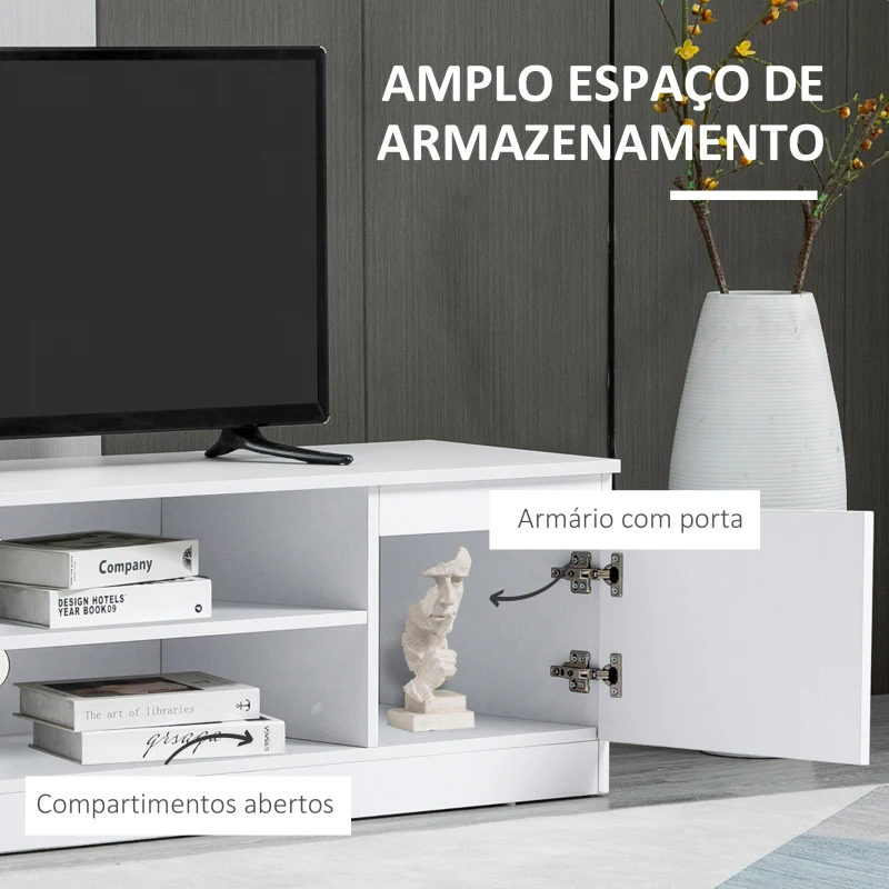 HOMCOM Mesa de TV de Sala com 2 Portas 2 Prateleiras Abertas Móvel para Televisores de 55 Polegadas 120x39,5x40 cm Branco