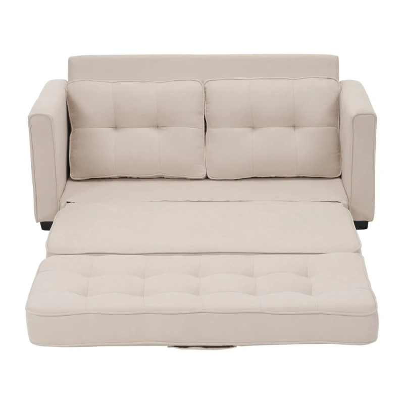 Canapé-Lit Convertible 2 Places Déhoussable au Design Moderne avec Coussins à Double Couche et Poches Latérales, 151x86x75 cm, Beige