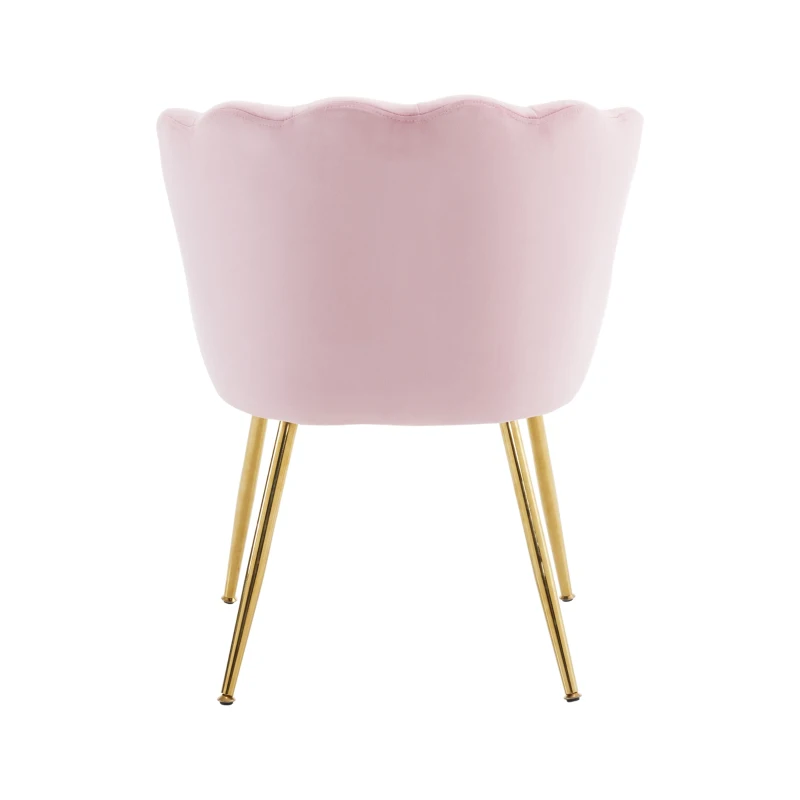 Ensemble de 2 Chaises de Bureau en Velours avec Dossier en Pétale, Pieds Métalliques Dorés et Coussins Papillon, 63x58x77 cm, Rose