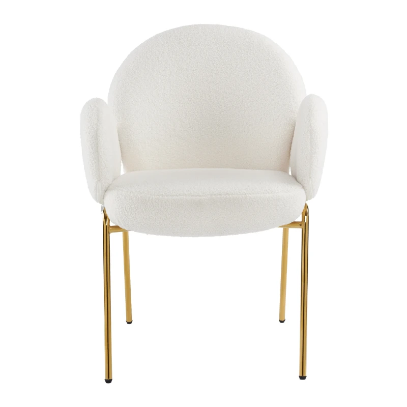 Set di 4 Sedie Imbottite per Sala da Pranzo in Tessuto Teddy con Schienale Alto e Gambe in Metallo, Ideali per Sala da Pranzo e Salotto, Bianco