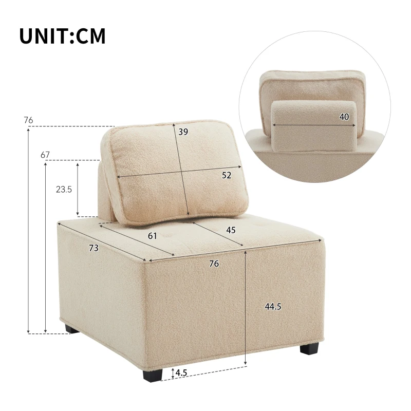 Divano Modulare per Soggiorno in Velluto Teddy, Design Moderno e Combinabile, Massimo Comfort e Seduta Ampia, Poltrone Sofa Divani, Beige