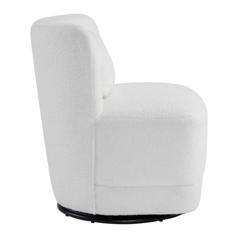 Fauteuil Relax Inclinable Pivotant 360° en Velours Teddy avec Coussin Lombaire Amovible et Base Antidérapante, 58x63x72 cm, Blanc