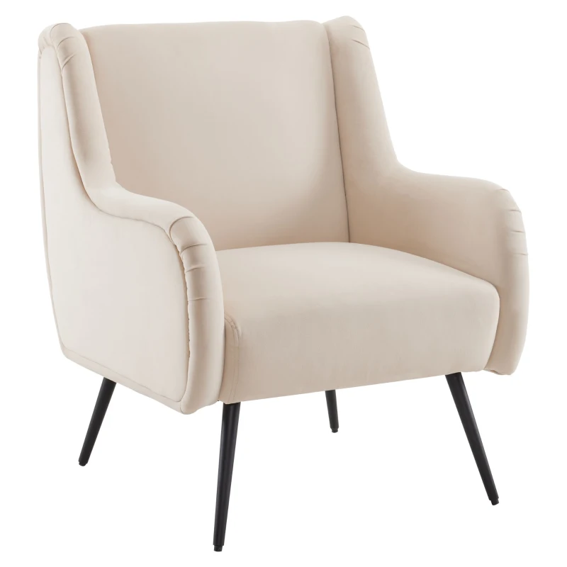 Poltrona da Salotto Moderna in Velluto con Schienale Alto, Braccioli in Metallo, Poltrona Design e Poltroncine da Salotto, Beige