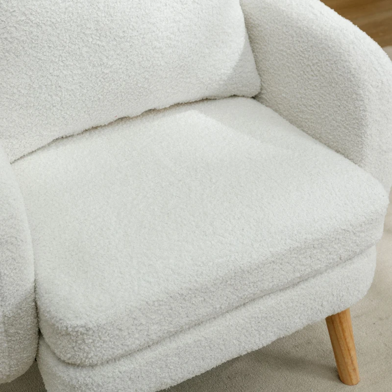 Fauteuil Lounge en Velours Teddy Moderne et Simple avec Coussin, Assise Extra Épaisse, 71x72x71 cm, Blanc