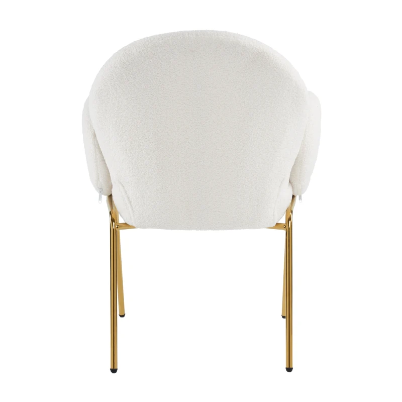 Set di 6 Sedie Imbottite per Sala da Pranzo in Tessuto Teddy con Schienale Alto e Gambe in Metallo, 66x49,5x90 cm, Bianco