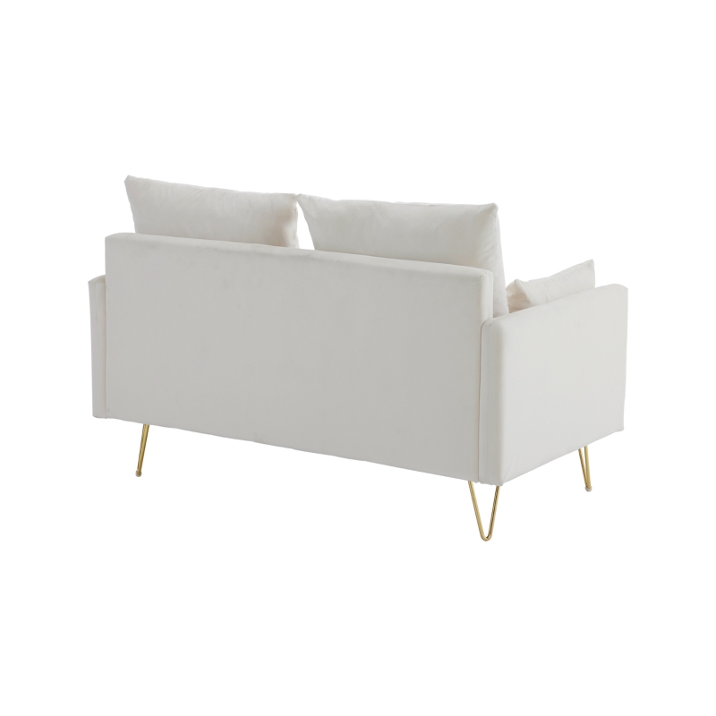 Divano Moderno in Velluto a 2 Posti con Contenitore e Cuscini, Gambe in Metallo Dorato, Ideale per Soggiorno e Ufficio, 135x71x71 cm, Beige