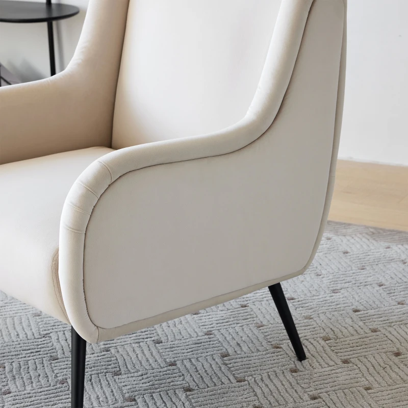 Poltrona da Salotto Moderna in Velluto con Schienale Alto, Braccioli in Metallo, Poltrona Design e Poltroncine da Salotto, Beige