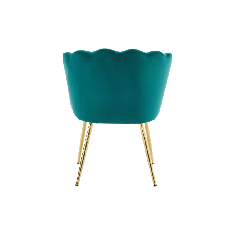 Ensemble 4 chaises salle à manger, salon en velours avec dossier en forme de pétale, pieds métalliques dorés et coussins en forme de papillon, Vert