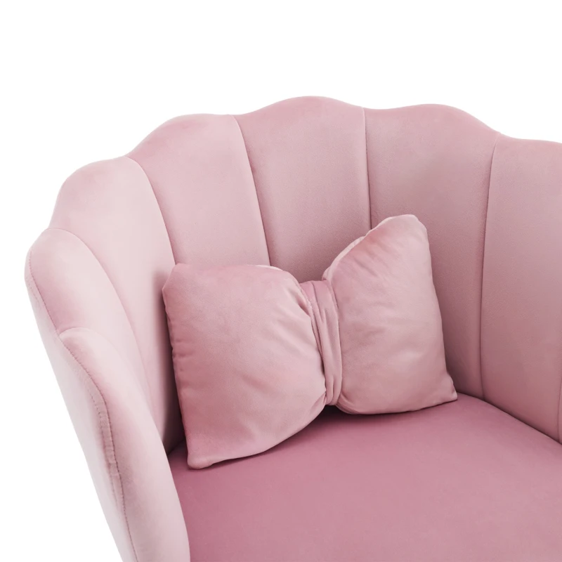 Set di 6 Sedie Moderne in Velluto con Schienale a Petalo, Gambe Metalliche Dorate e Cuscini a Farfalla, Sedie Imbottite per Sala da Pranzo, Rosa