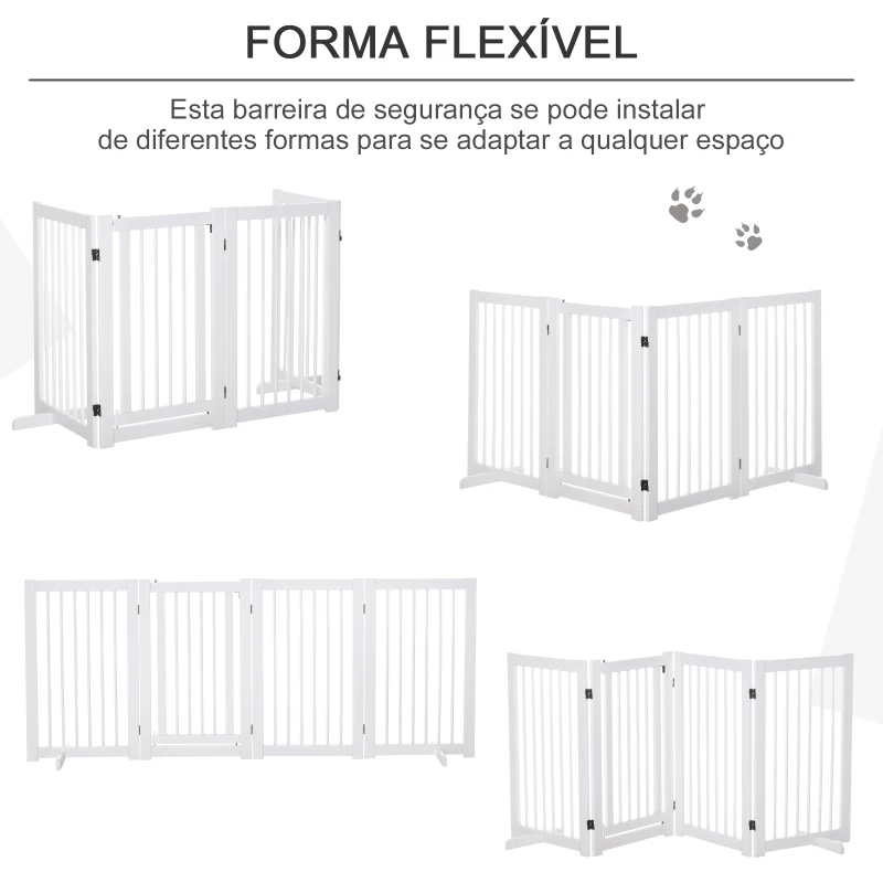 PawHut Barreira de Segurança para Cães Dobrável de 4 Painéis Barreira de Segurança para Escada Corredor 220x36x91 cm Branco