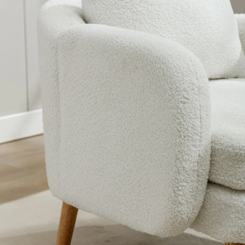 Fauteuil Lounge en Velours Teddy Moderne et Simple avec Coussin, Assise Extra Épaisse, 71x72x71 cm, Blanc