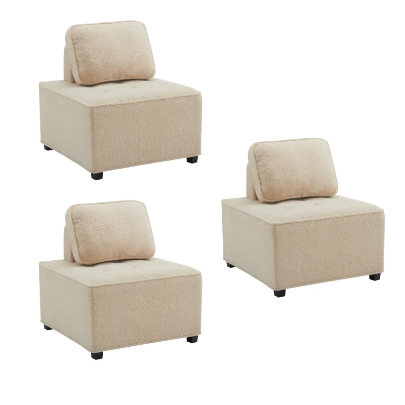 Divano Modulare per Soggiorno in Tessuto Teddy Vellutato, Combinazione Flessibile, Design Moderno, 76x73x76 cm - Poltrone Relax Moderne, Beige