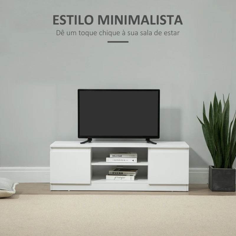 HOMCOM Mesa de TV de Sala com 2 Portas 2 Prateleiras Abertas Móvel para Televisores de 55 Polegadas 120x39,5x40 cm Branco
