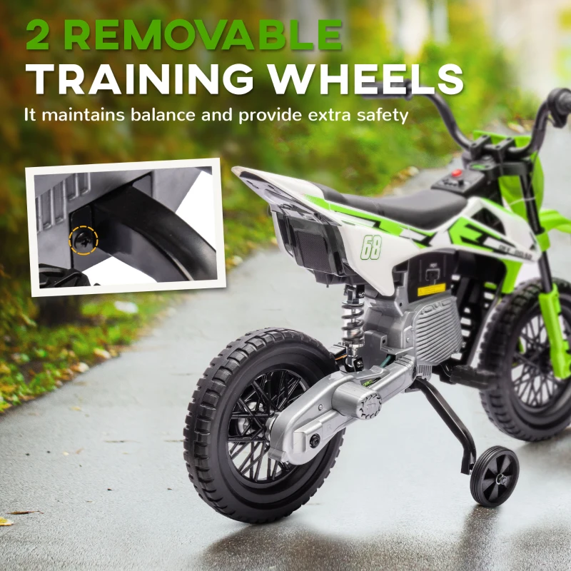 AIYAPLAY 12V Kids Electric Motorbike, Kids Electric Ride on Motorcycle w/ Twist Grip Throttle, Training Wheels - Green