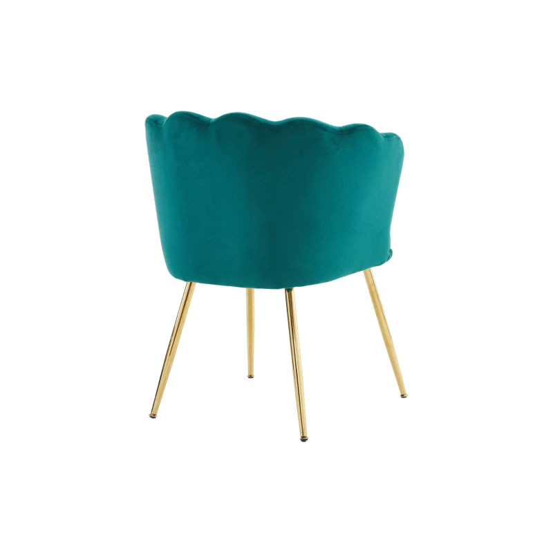 Ensemble 6 chaises salle à manger modernes velours, dossier pétale, pieds métalliques dorés, coussins en forme de papillon, Chaises rembourrées, Vert