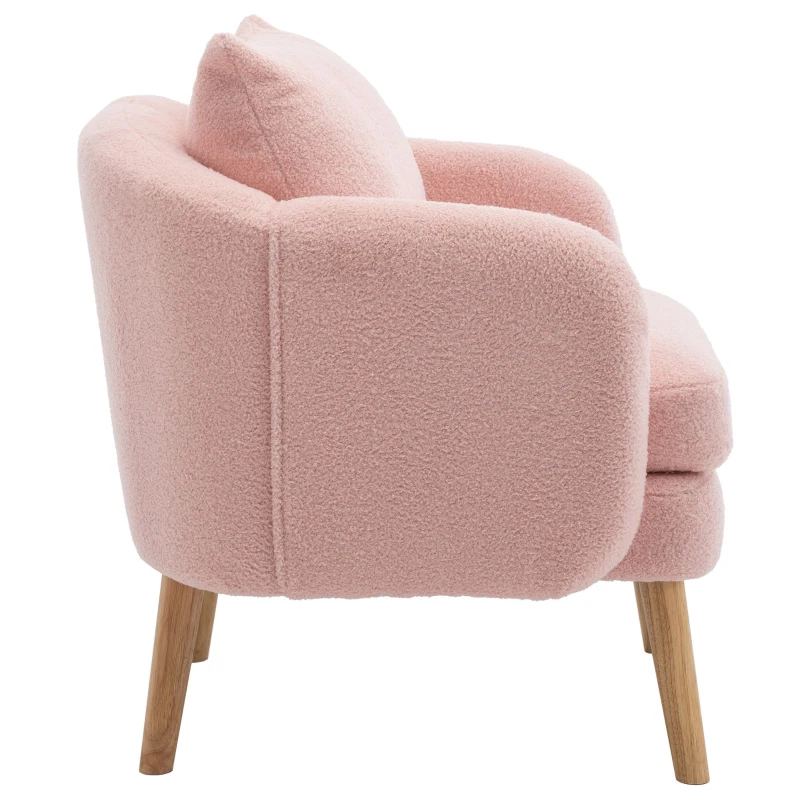 Fauteuil Relax Moderne en Velours Teddy avec Coussin, Assise Extra Épaisse, 71x72x71 cm - Fauteuil Lounge de Salon, Rose