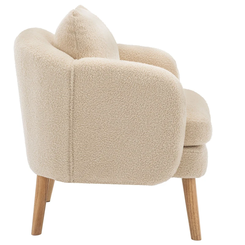 Poltrona Relax Moderna in Velluto Teddy con Cuscino, Seduta Extra Spessa, Struttura in Legno Massello, 71x72x71cm - Poltroncina da Salotto, Beige