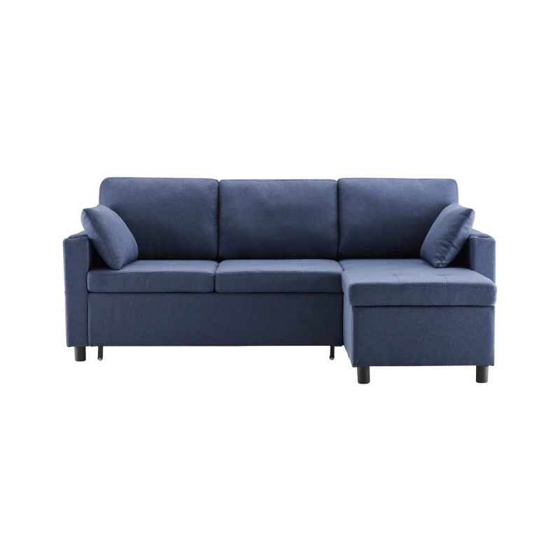 Canapé-lit multifonctionnel en forme de L avec chaise longue réversible, rangement caché et poches de rangement, design moderne, grand confort, Bleu