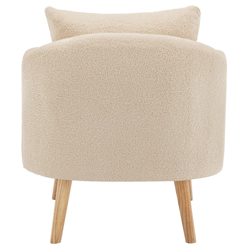 Poltrona Relax Moderna in Velluto Teddy con Cuscino, Seduta Extra Spessa, Struttura in Legno Massello, 71x72x71cm - Poltroncina da Salotto, Beige