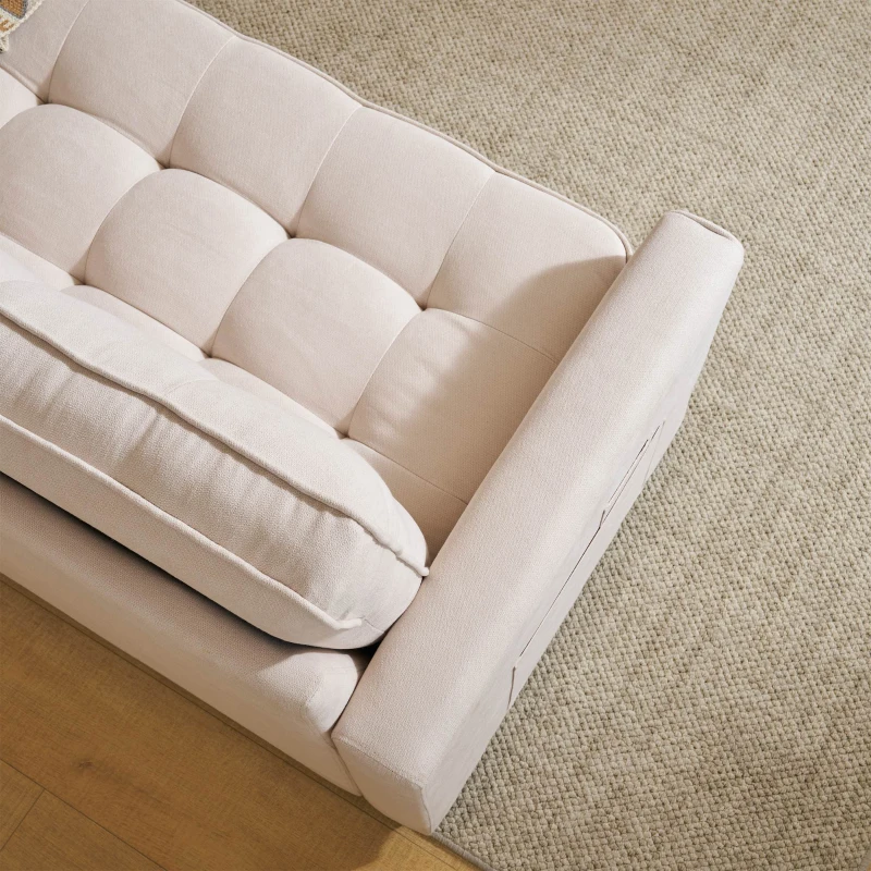 Divano Letto Matrimoniale Convertibile in Design Moderno con Cuscini Doppio Strato e Tasche Laterali, Divano Letto 2 Posti Sfoderabile, Beige