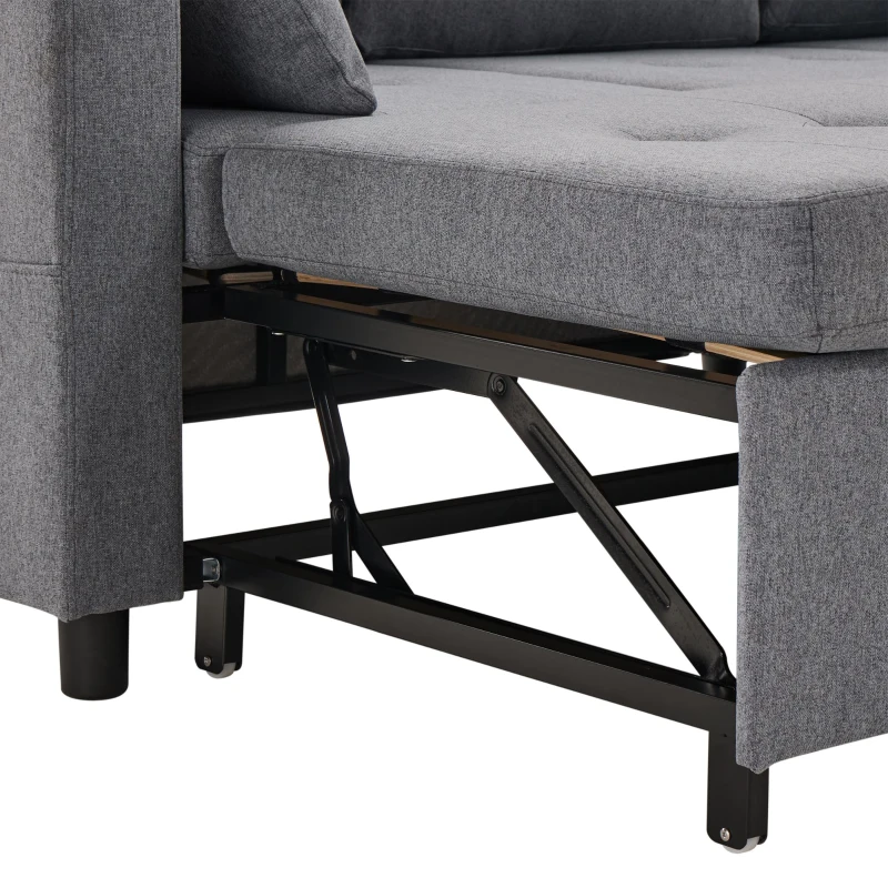 Canapé-Lit Convertible 3 Places avec Chaise Longue Réversible, Rangement Caché et Poches de Rangement, Design Scandinave Moderne, Gris