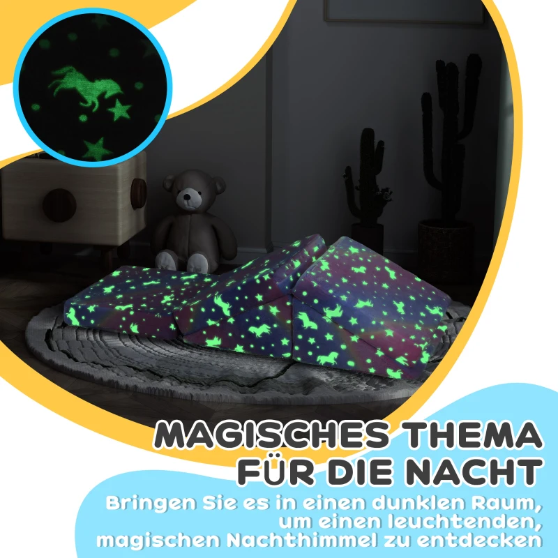 AIYAPLAY Modułowy Zestaw Sofy dla Dzieci, 5-częściowy, Schody, Materac, Tor Przeszkód, Wzór z Pony i Gwiazdami, Różowy