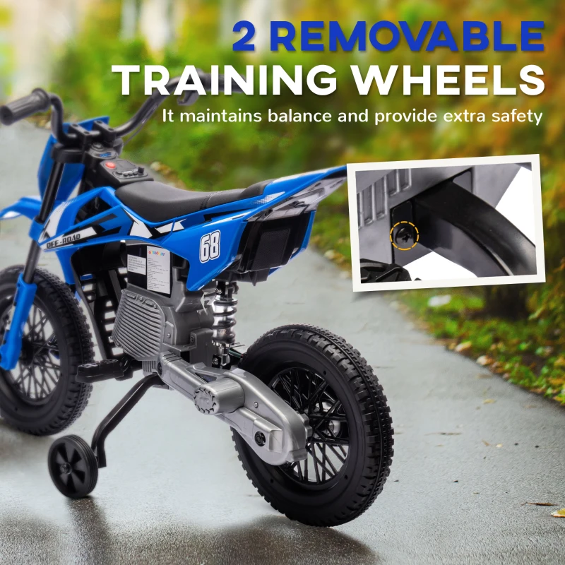 AIYAPLAY 12V Kids Electric Motorbike, Kids Electric Ride on motorcycle w/ Twist Grip Throttle, Training Wheels, Blue