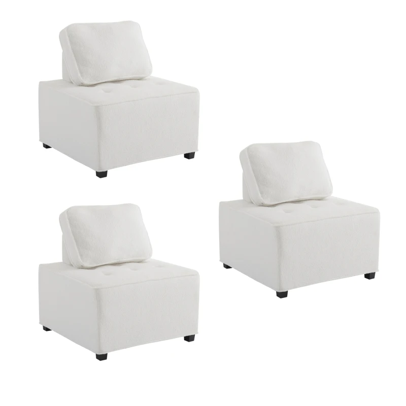 Divano Modulare per Soggiorno in Tessuto Teddy Vellutato, Combinazione Flessibile, Design Moderno, 76x73x76 cm - Poltrone Relax Moderne, Bianco