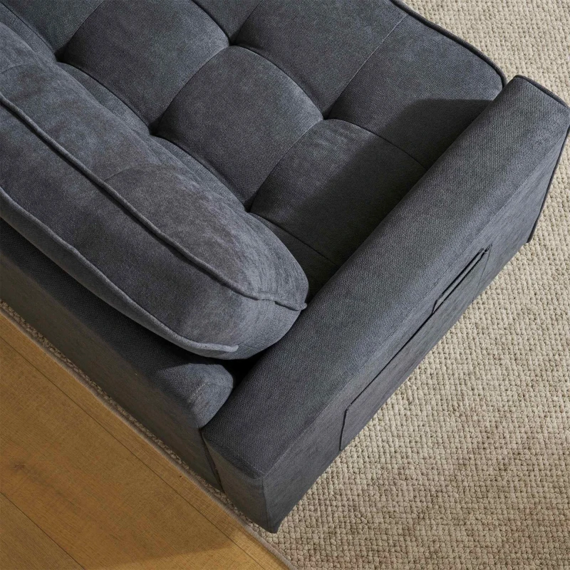 Divano Letto Matrimoniale Convertibile in Design Moderno con Cuscini Doppio Strato e Tasche Laterali, Divano Letto 2 Posti Sfoderabile, Grigio Scuro