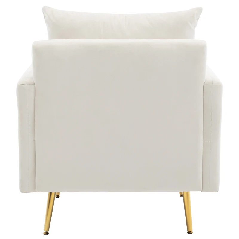 Poltrona Design Minimalista in Velluto con Ottomana Contenitore, Cuscini Decorativi e Braccioli, Gambe in Metallo Dorato, 71x71x76 cm, Beige