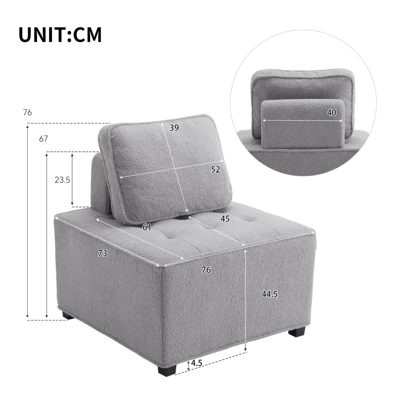 Divano Modulare per Soggiorno in Velluto Teddy, Design Moderno e Combinabile, Massimo Comfort e Seduta Ampia, Poltrone Sofa Divani, Grigio