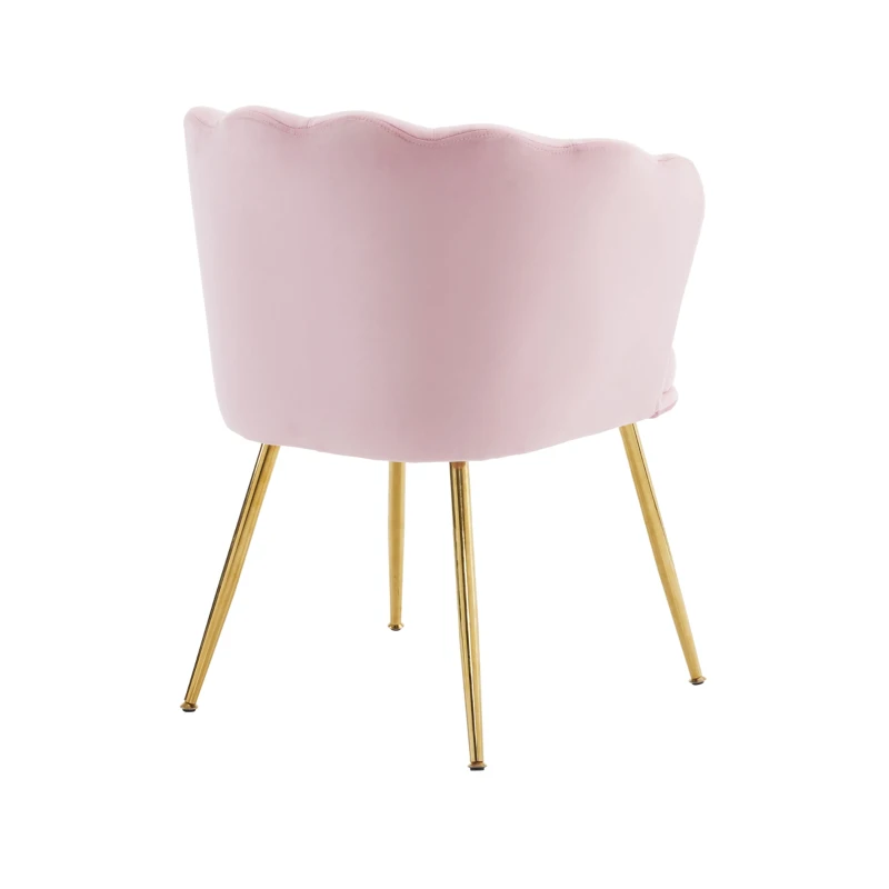 Set di 6 Sedie Moderne in Velluto con Schienale a Petalo, Gambe Metalliche Dorate e Cuscini a Farfalla, Sedie Imbottite per Sala da Pranzo, Rosa